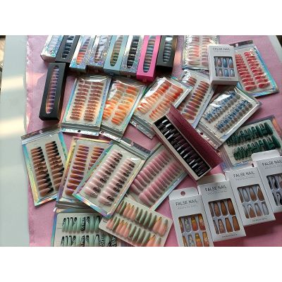 WPR High Class Custom Display Logo Box With French Flower Gems Chrome Medium Coffin Press on nail Tips Press On Nails Design Medium Ballerina Luxury Artificial Fingernails Nailart 10 Size 24 Press on Nails Kit with Nail Glue Package Custom Logo Box