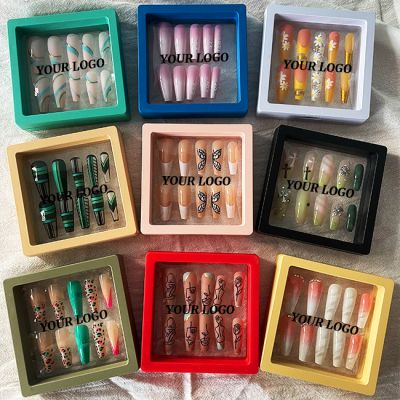 WPR New Glam Luxury Custom Box With French Silver Swirl Glitter Rhinestone Chrome Long Coffin Press ons Press On Nails Design Long Ballerina French Artificial Fingernails Nailart 10 Size 24 Press on Nails Kit with Nail Glue Package Custom Logo Box