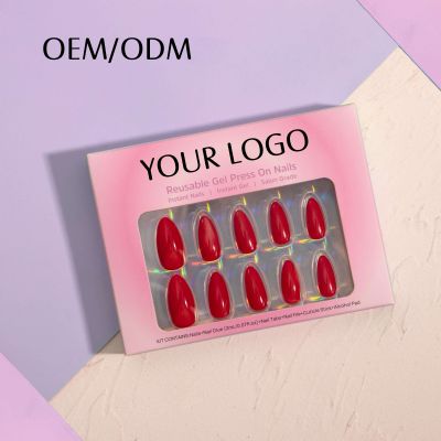 WPR New Custom Private Label Package with 30pcs Short Almond Crystal Cat Eye Press On Fake False Artificial Finger Nails With Glue High Quality Wholesale Gel Pressed On Nails with Nails glue Kit