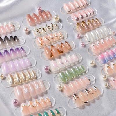 WPR Luxury Holographic Color Logo Box with Vilot Flower Design Stiletto Acrylic Press On Nails Diamond Press On Nails Design Medium Coffin Artificial Fingernails Nailart 10 Size 24 Press on Nails Kit with Nail Glue Package Custom Logo Box