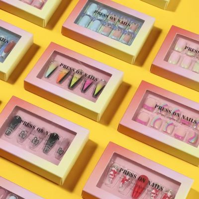 WPR Factory Custom Private Label Nail Package Wholesale Price Long Coffin Ballerina Acrylic Luxury Press On Nails Design Long Ballerina Luxury Salon Artificial Fingernails Nailart 10 Size 24 Press on Nails Kit with Nail Glue Package Custom Logo Box