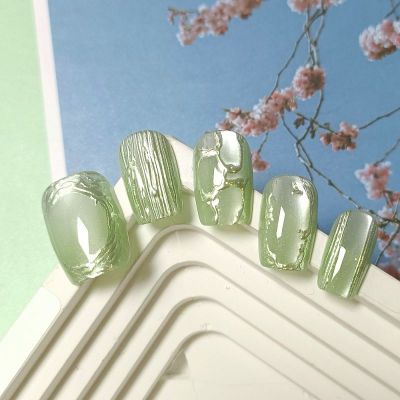 WPR Hot Glossy Hand Made Nails 10 Display Private Label Logo Box Package With White SilierOmbre Color Cat Eye Chrome Short Square Press On Nails Design Artificial Fingernails Nailart 10 Press on Nails Kit with Nail Glue Package Custom Logo Box